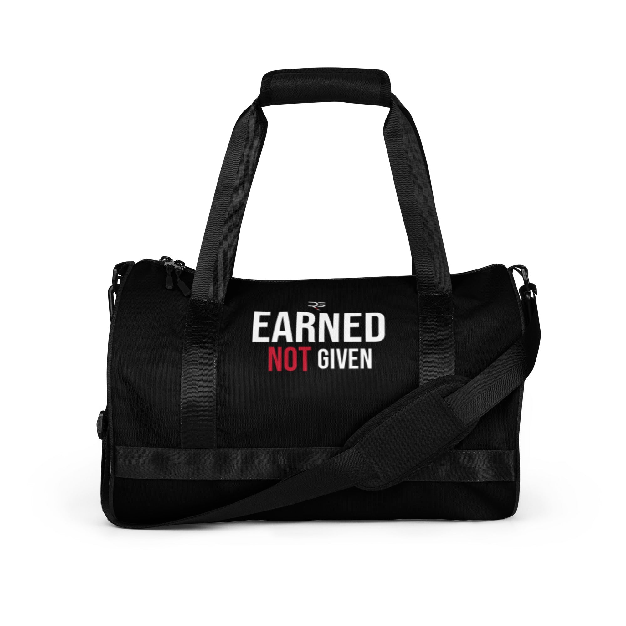 Roll Gear Earned Not Given Duffel Bag, front view.