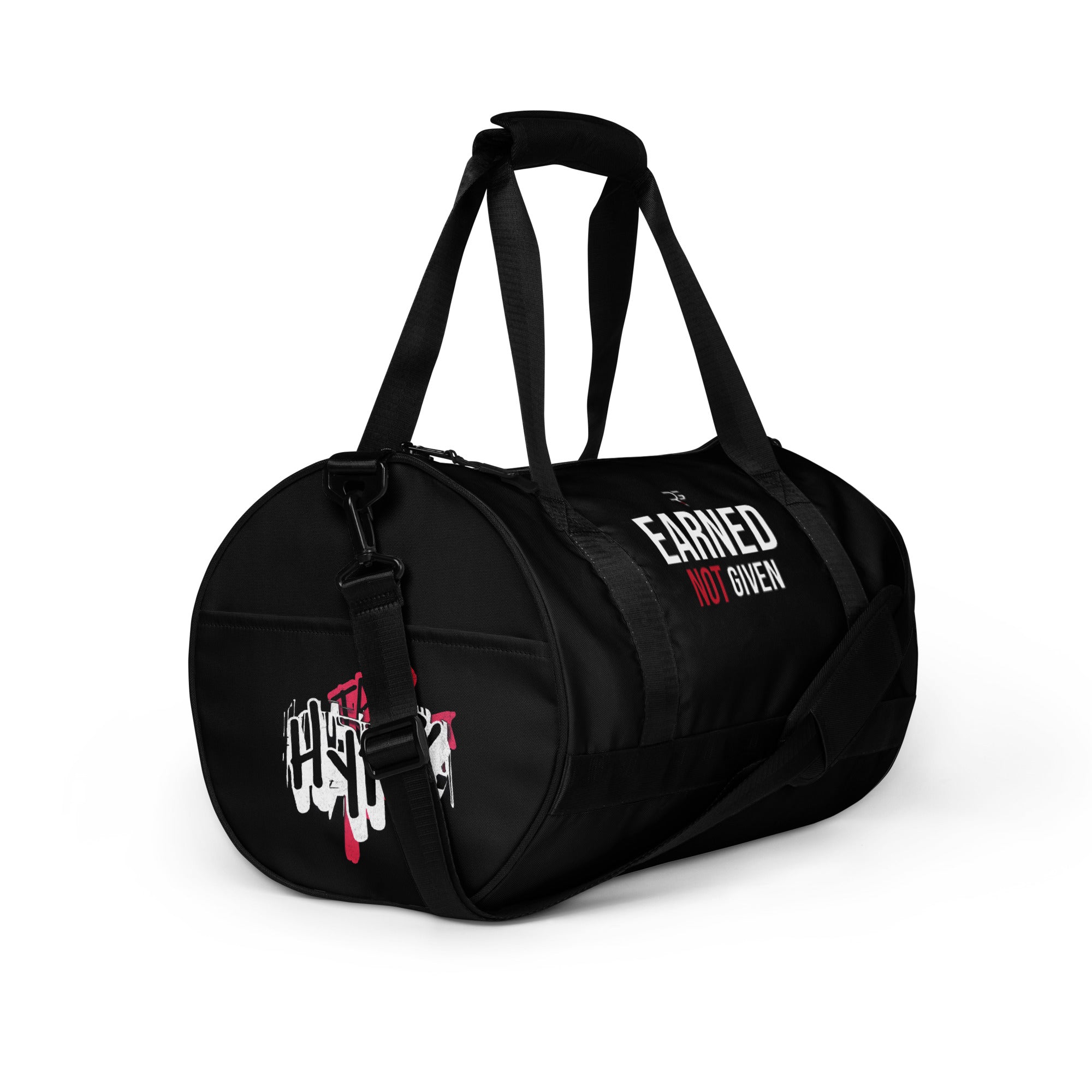 Roll Gear Earned Not Given Duffel Bag, right-front view.