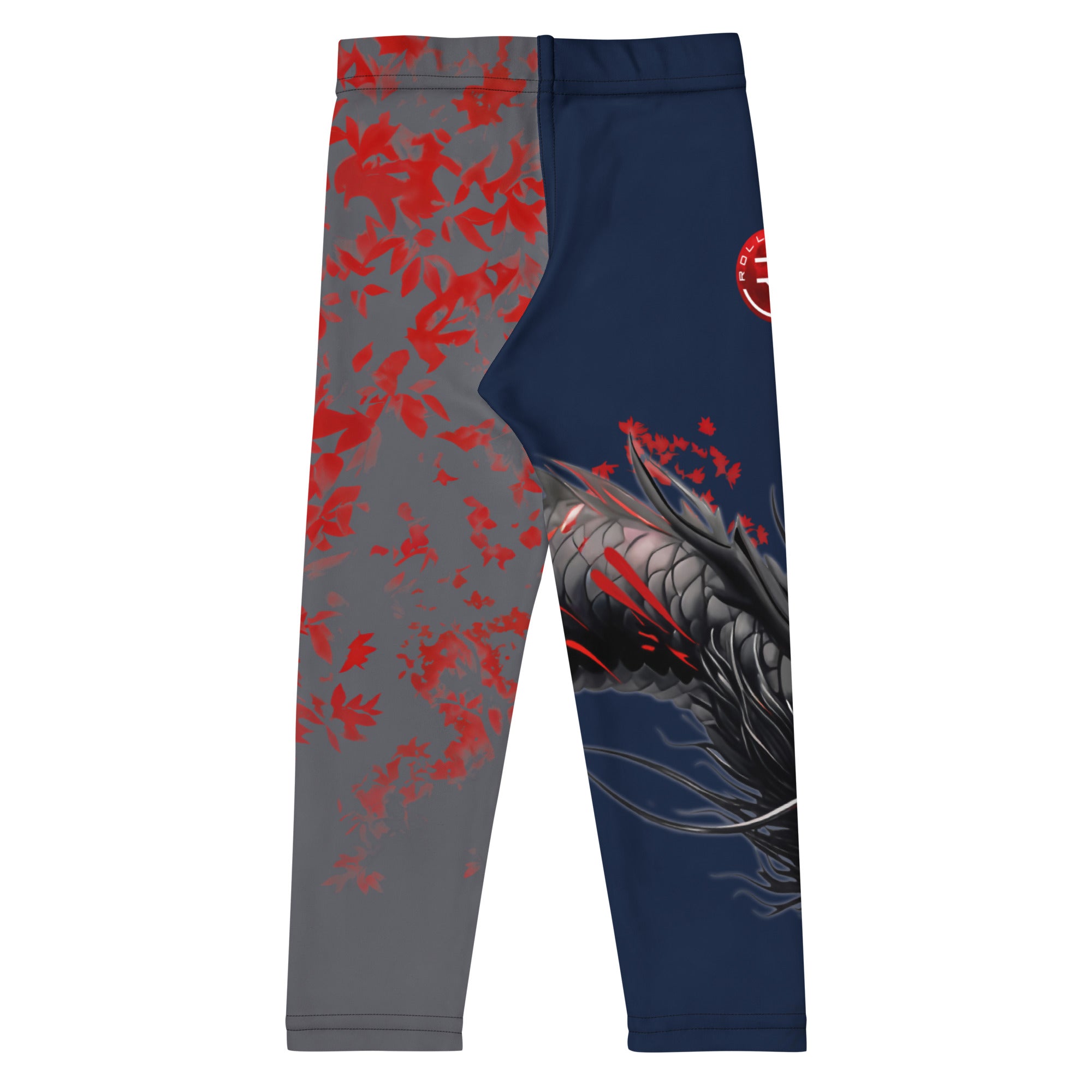 Roll Gear Shadow Dragon Warrior Spats – Dark Navy & Crimson – Kids, back view.