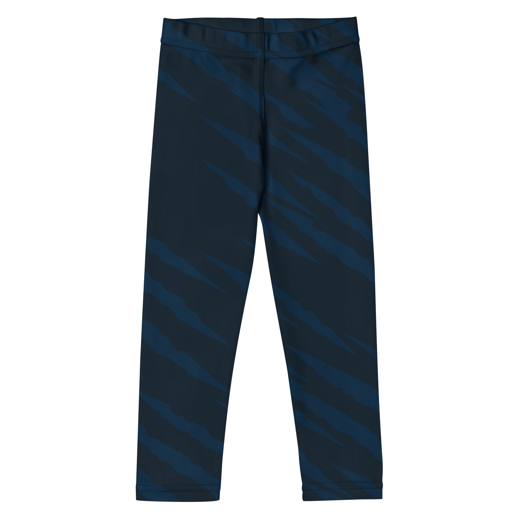 Roll Gear kids navy and gold BJJ spats, front view, showing the text-free color-blocked design.