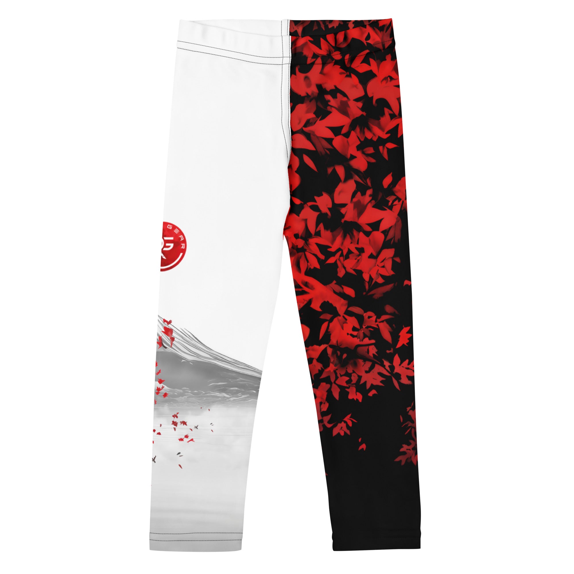 Roll Gear Shadow Dragon Warrior Spats – White & Crimson – Kids, front view.