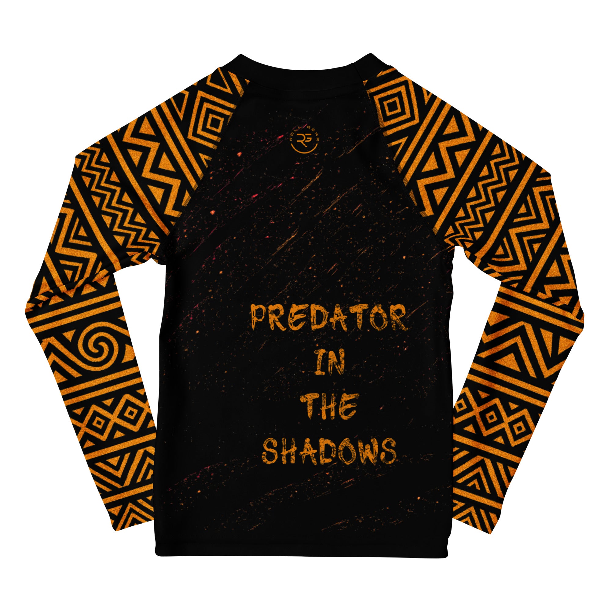 Roll Gear Jaguar Kids BJJ Rash Guard – youth Brazilian Jiu-Jitsu compression top with jaguar graphic, back view.