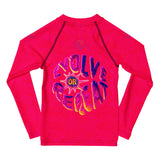 Roll Gear Evolve or Repeat Kid Girls Rash Guard - Pink, back view.