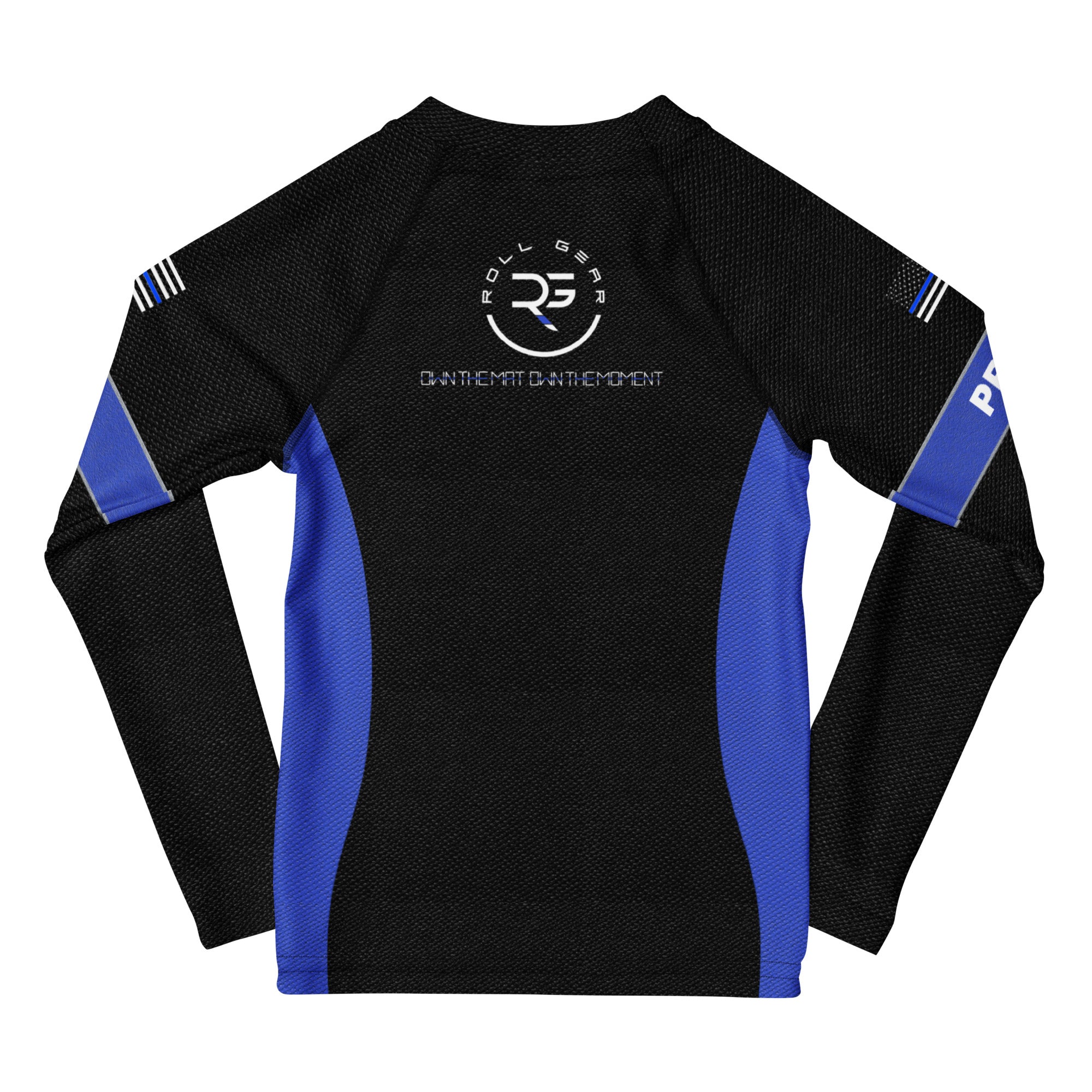 Roll Gear Kids Police Edition Long Sleeve Rash Guard - Thin Blue Line, back view.
