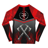 Roll Gear Kids Fire Department Edition Short Sleeve Rash Guard - Red, Black & Smoke Grey, back view.