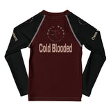Roll Gear Signature Cold Blooded Rash Guard – Maroon Venom (Athlete Edition, Kids Long Sleeve), back view, all-over print.