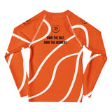 Roll Gear Orange Swirl Rash Guard - Orange/White, Kids, back view.