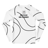 Roll Gear White Swirl Long Sleeve Rash Guard - White/Black, Kids, back view.
