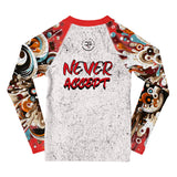 Roll Gear Never Accept Rash Guard - Black, Kids, back view.