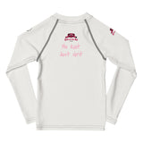 Roll Gear Tap Hype Girls on the Mat Rash Guard - Light Pink/White, Kids Long Sleeve, back view.