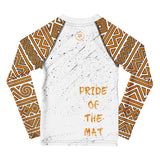 Roll Gear Lion's Pride Long Sleeve Rash Guard - White & Gold, Kids, back view.