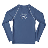 Roll Gear Earned Not Given Long Sleeve Rash Guard – Blue – Kids, back view, all-over print.