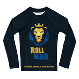 Roll Gear Kids Lion Rash Guard – Future World Champion, front view, all-over print.