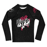 Roll Gear Tap Hype Pink Edition Kids Long-Sleeve BJJ Rash Guard, front view.