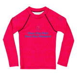 Roll Gear Evolve or Repeat Kid Girls Rash Guard - Pink, front view.