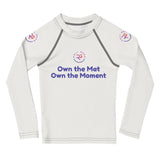 Roll Gear Evolve or Repeat Kid Girls Rash Guard - White, front view.