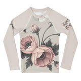 Roll Gear Signature Always Blooming Rash Guard - Vintage Rose, Kids Long Sleeve, front view.