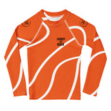 Roll Gear Orange Swirl Rash Guard - Orange/White, Kids, front view.