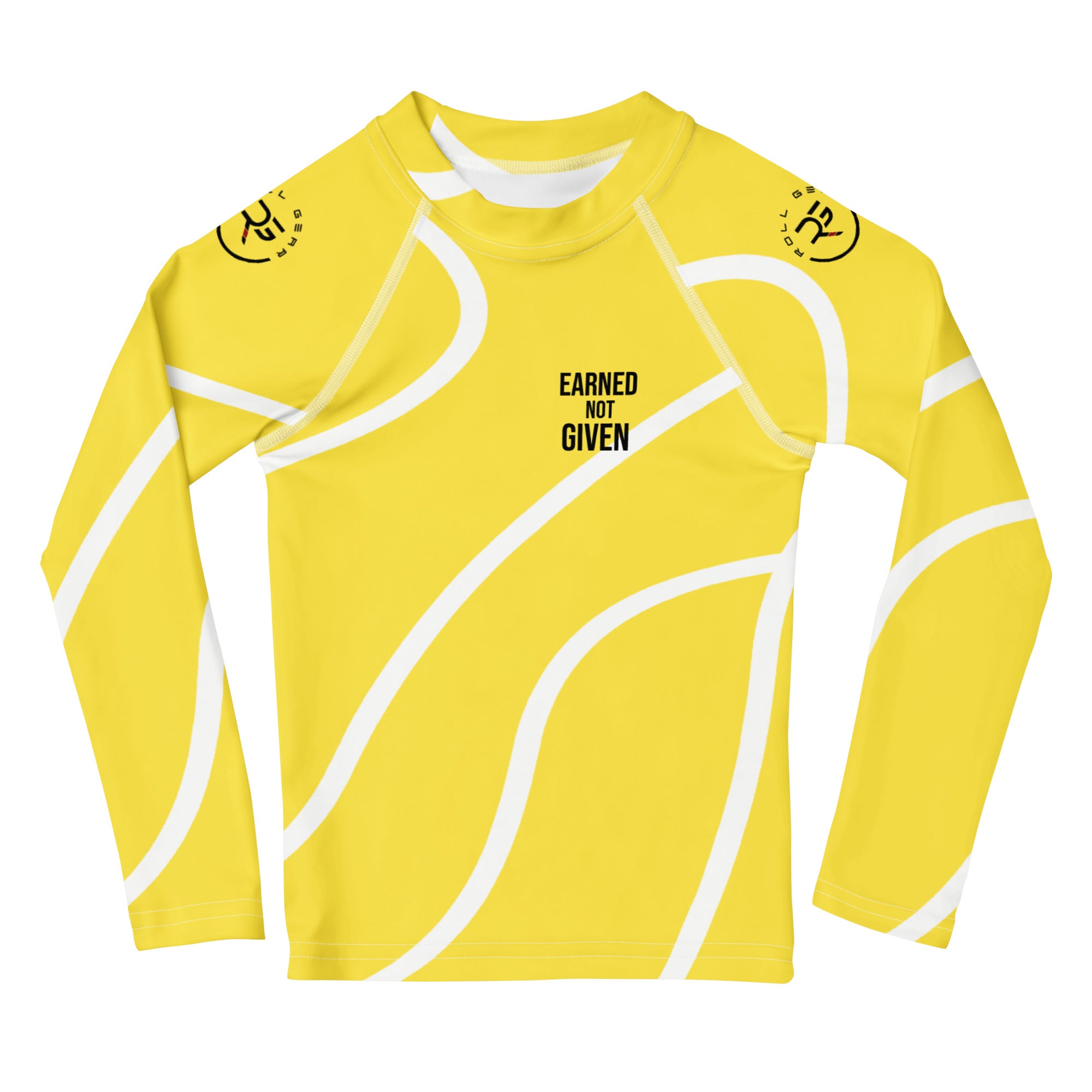 Roll Gear Yellow Swirl Rash Guard - Yellow/White, Kids, front view.