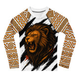 Roll Gear Lion's Pride Long Sleeve Rash Guard - White & Gold, Kids, front view.