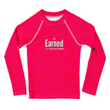 Roll Gear Earned Not Given Long Sleeve Rash Guard - Pink, Kids, front view.
