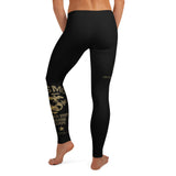 Roll Gear Women's Marines Gold Compression Spats - Black & Gold USMC Leggings, back view.