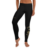 Roll Gear Women's Marines Gold Compression Spats - Black & Gold USMC Leggings, front view.