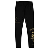 Roll Gear Women's Marines Gold Compression Spats - Black & Gold USMC Leggings, front view, additional angle.