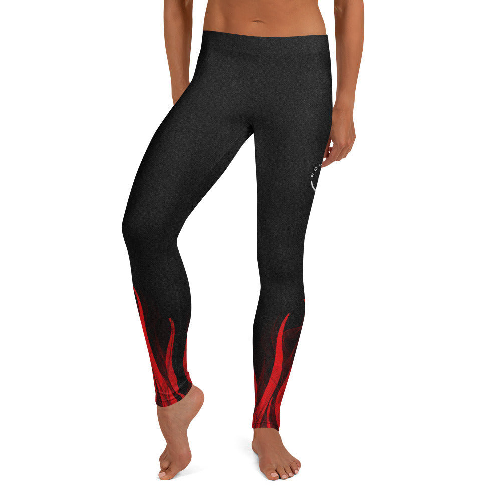 Roll Gear Women's Fire Department Compression Spats - Black with Red Flames, front view.