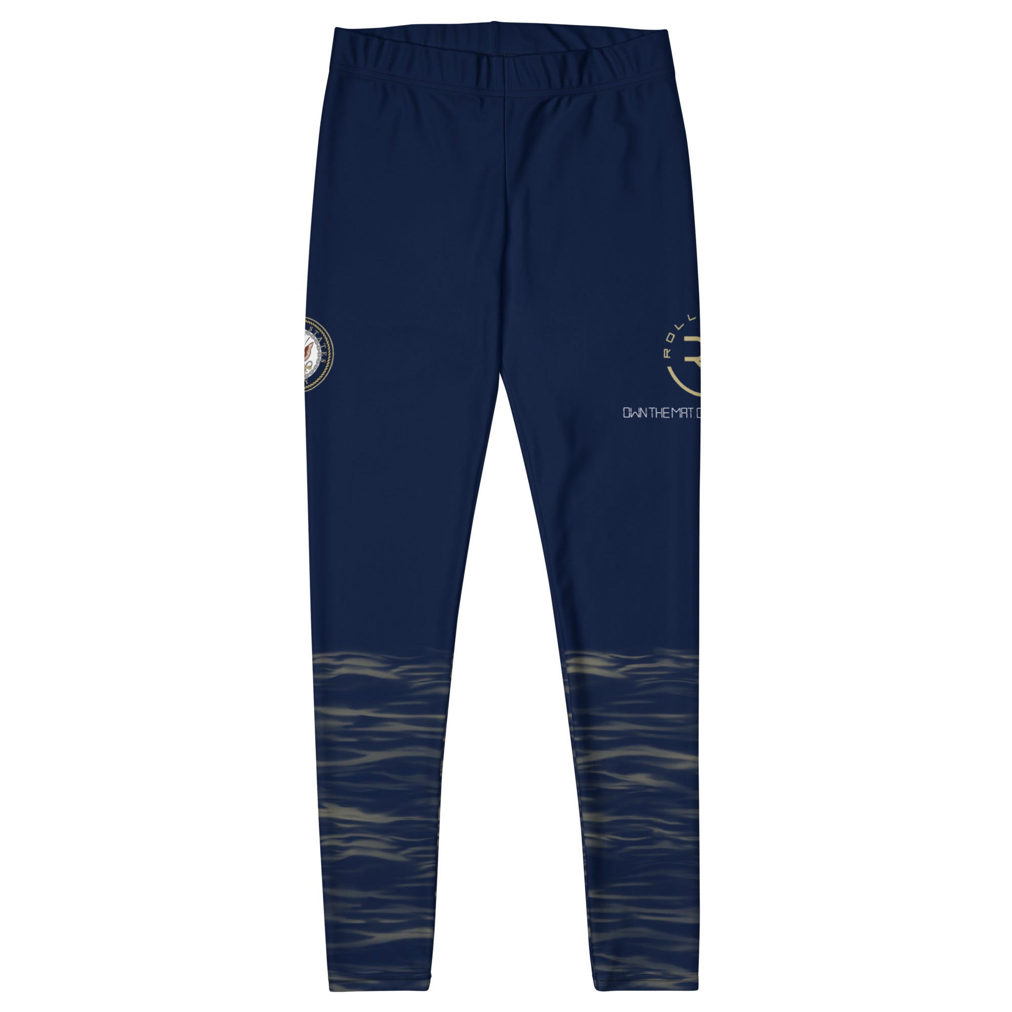 Roll Gear Women's Navy Compression Spats - Deep Navy Blue with Ocean Camo, front view, additional angle.