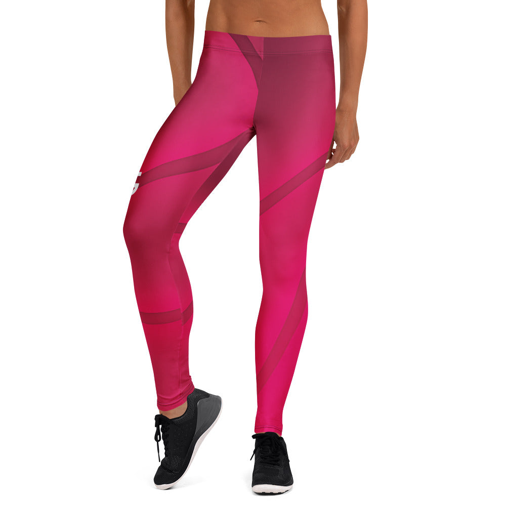 Roll Gear Women's Pink Gradient Swirl Leggings, front view.