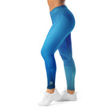 Roll Gear Women's Girls on the Mat BJJ Leggings - Blue Prism Gradient, left side view.