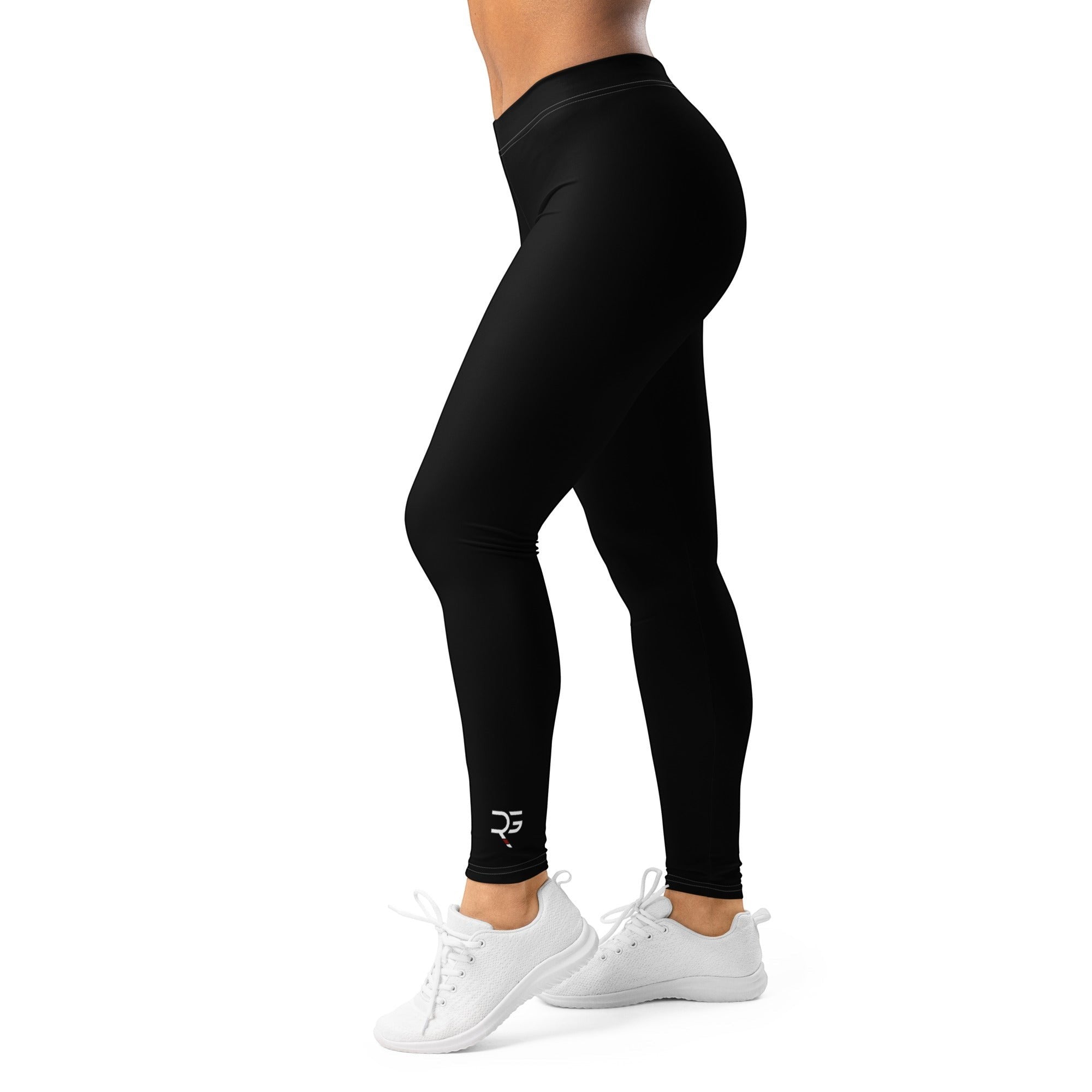 Roll Gear Women's Girls on the Mat BJJ Leggings - Black Edition, left side view.