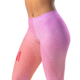Roll Gear Women's Girls on the Mat BJJ Leggings - Pink Prism Gradient, left-front view, additional angle.