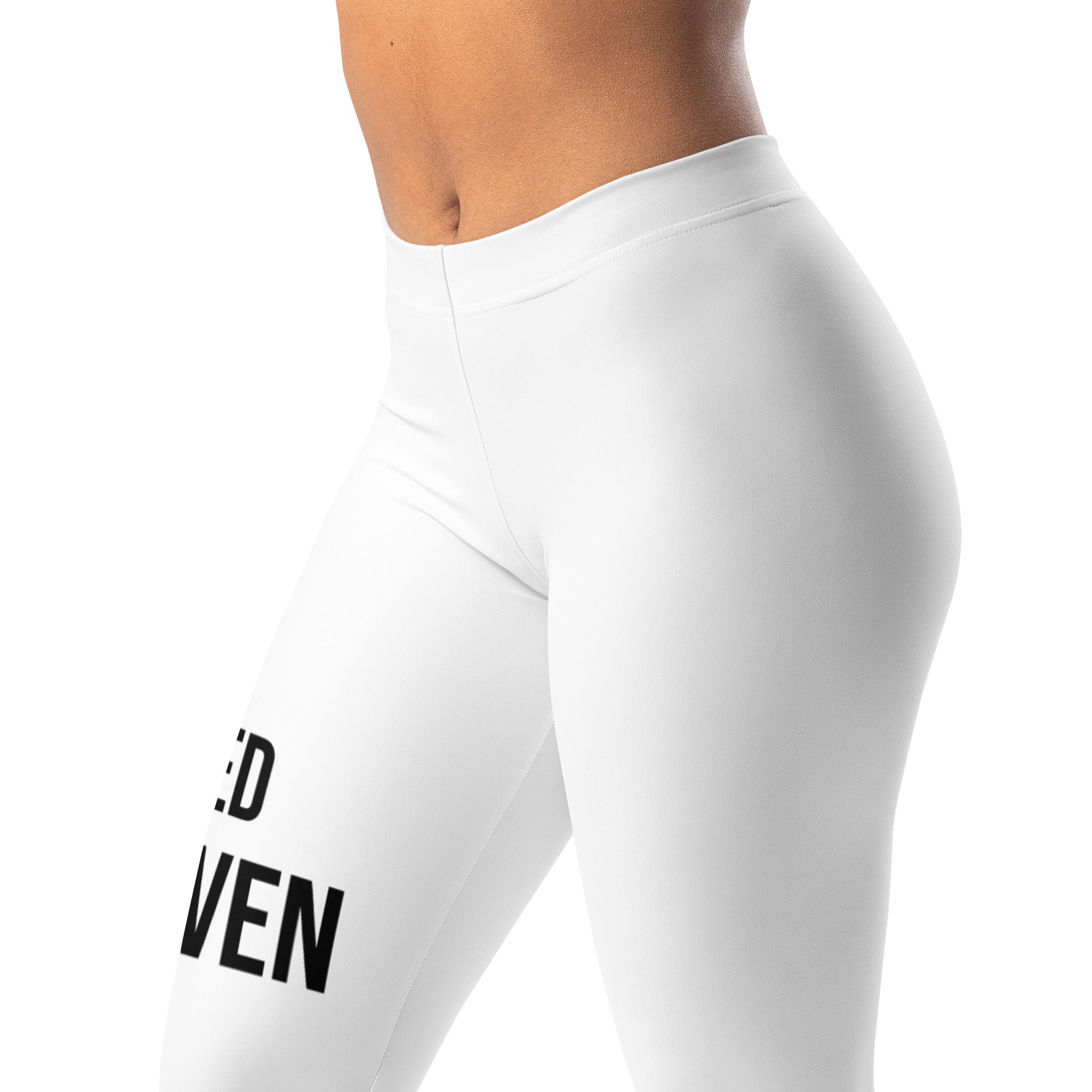 Roll Gear Earned Not Given Women's Spats – White, close-up side view of the leg print.