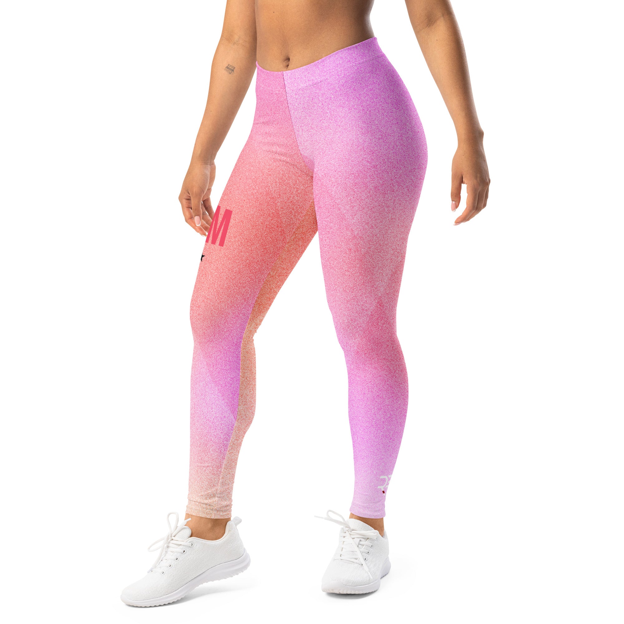 Roll Gear Women's Girls on the Mat BJJ Leggings - Pink Prism Gradient, left-front view.