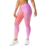 Roll Gear Women's Girls on the Mat BJJ Leggings - Pink Prism Gradient, left-front view.