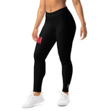 Roll Gear Women's Girls on the Mat BJJ Leggings - Black Edition, left-front view.