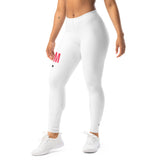 Roll Gear Women's Girls on the Mat BJJ Leggings - White Edition, left-front view.