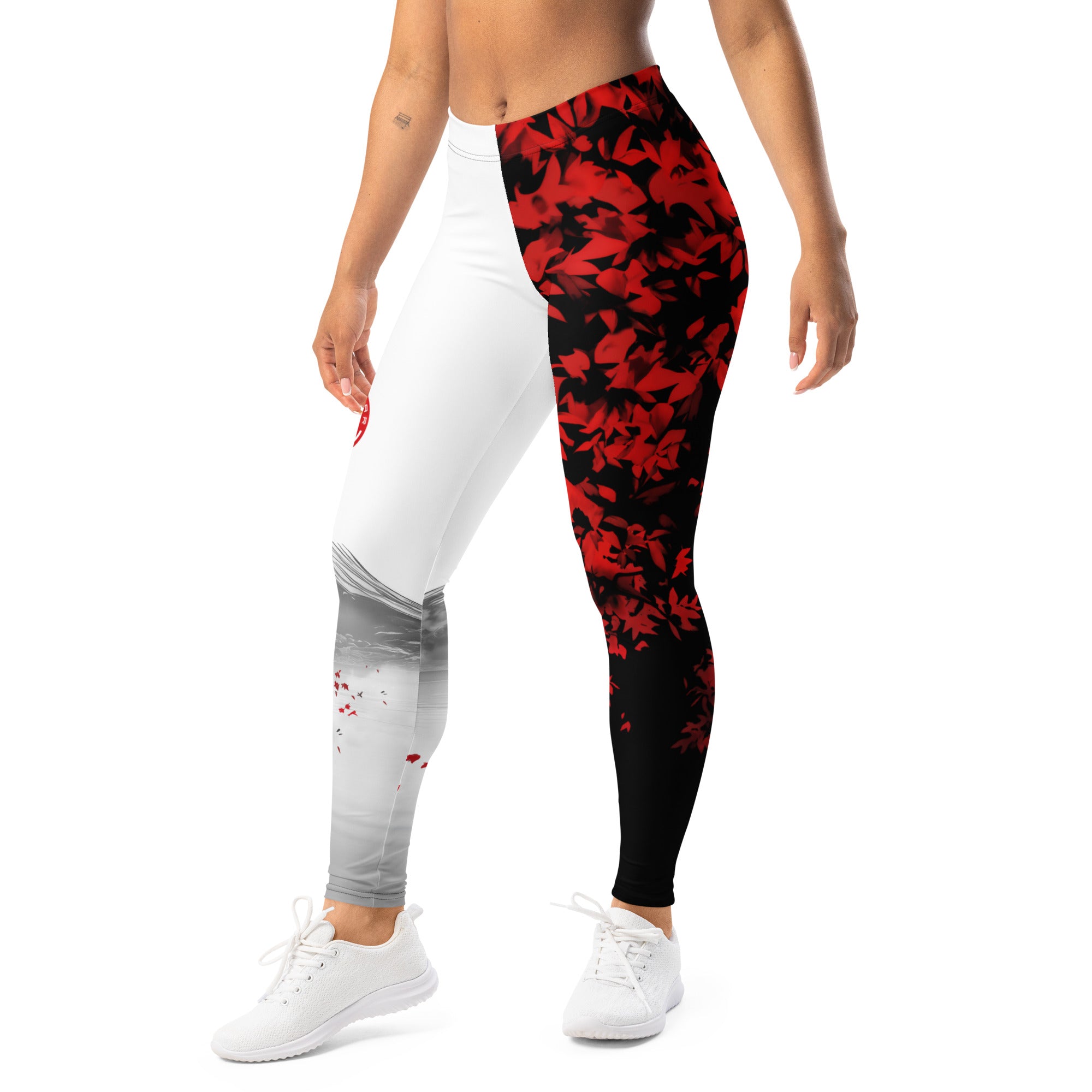 Roll Gear Shadow Dragon Warrior Spats – White & Crimson – Women's, left-front view.