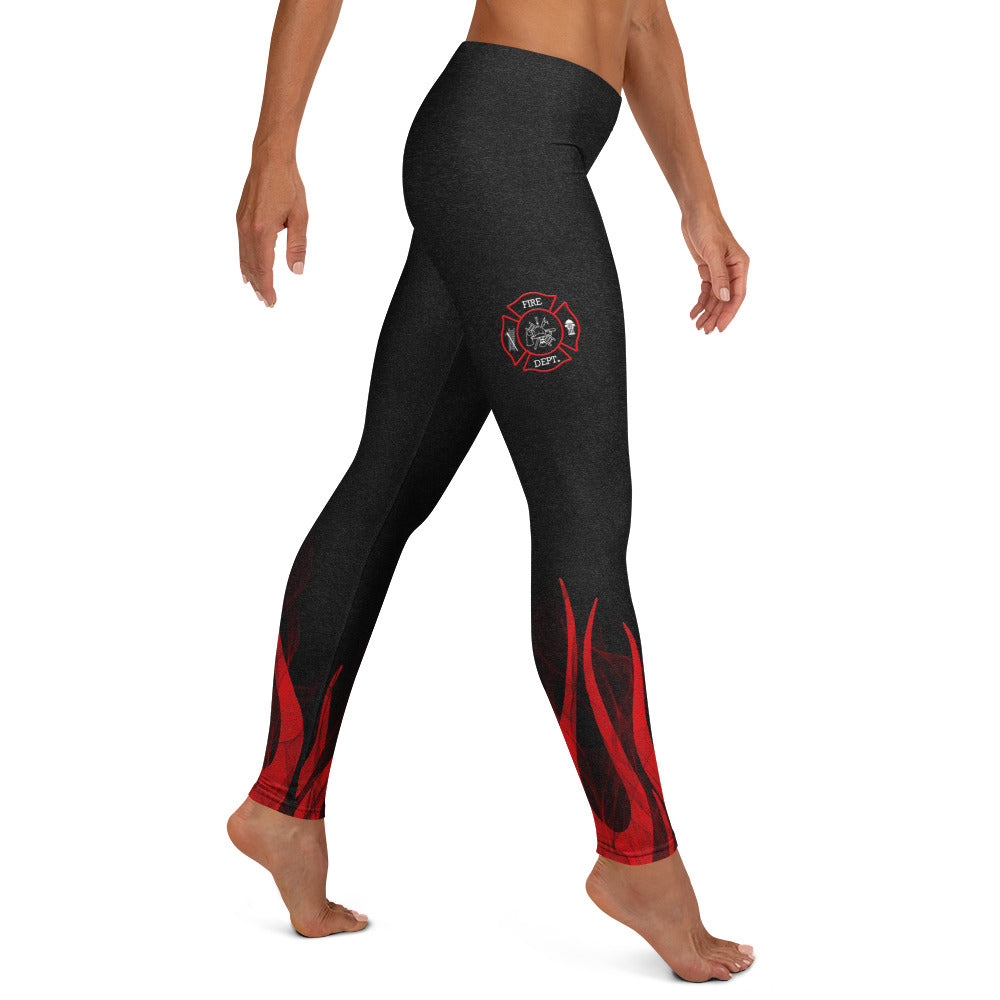 Roll Gear Women's Fire Department Compression Spats - Black with Red Flames, right side view.