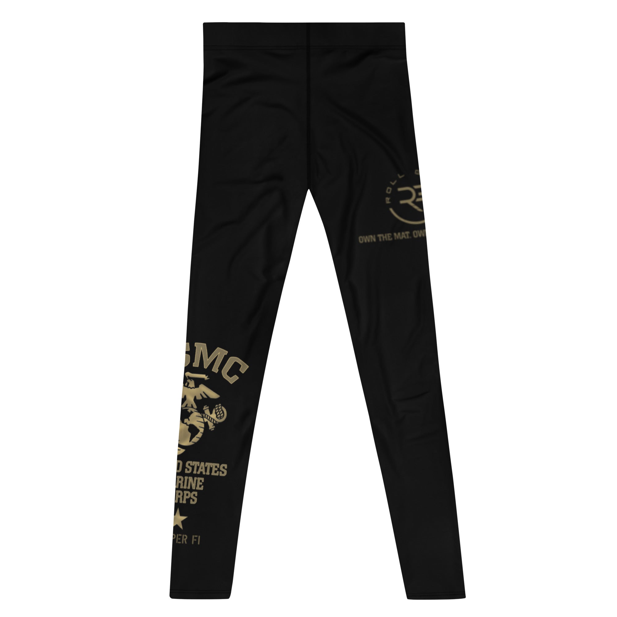 Roll Gear Men's Marines "Gold" Compression Spats – premium grappling fit leggings, back view.
