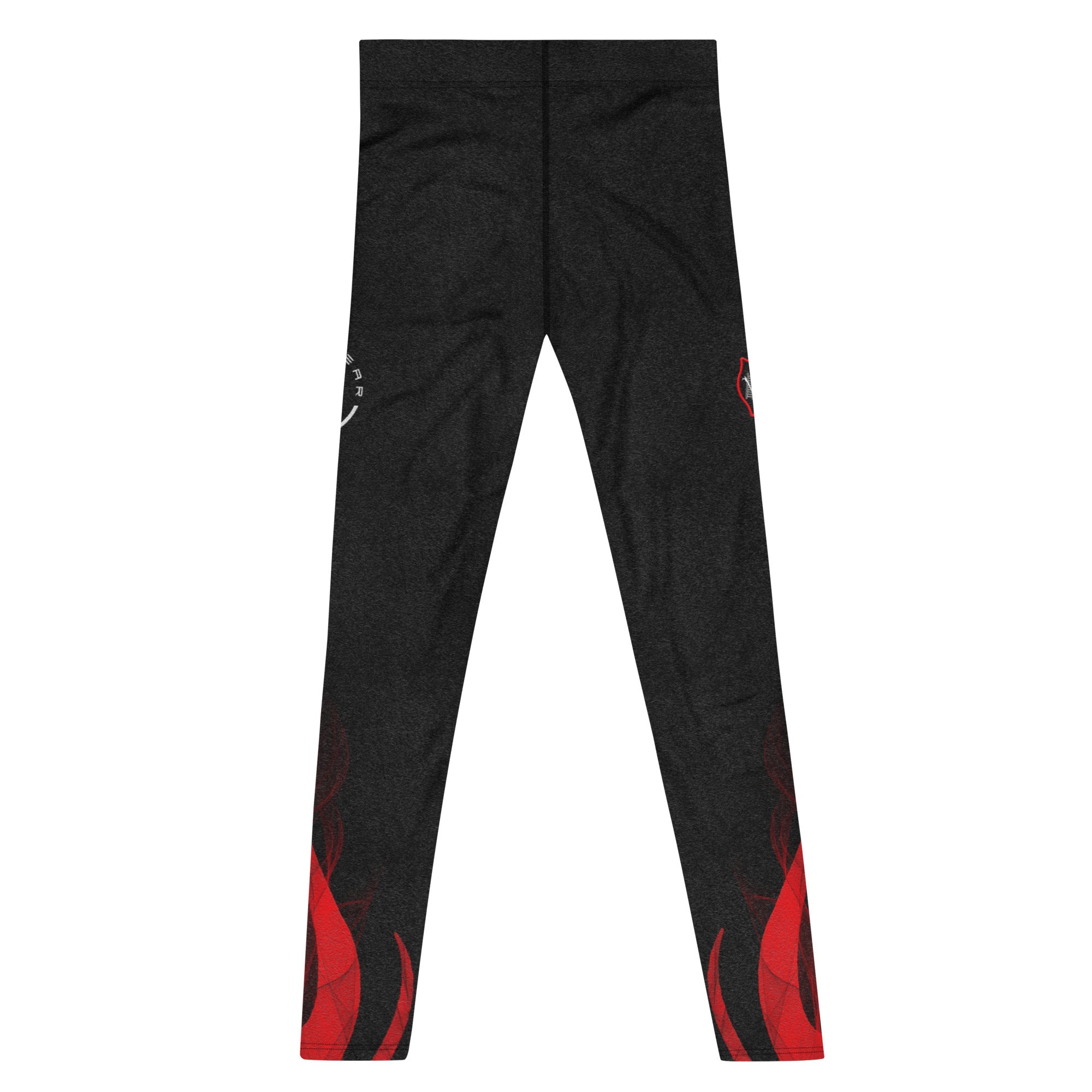 Roll Gear Men's Fire Department Compression Spats - Black with Red Flames, back view, additional angle.
