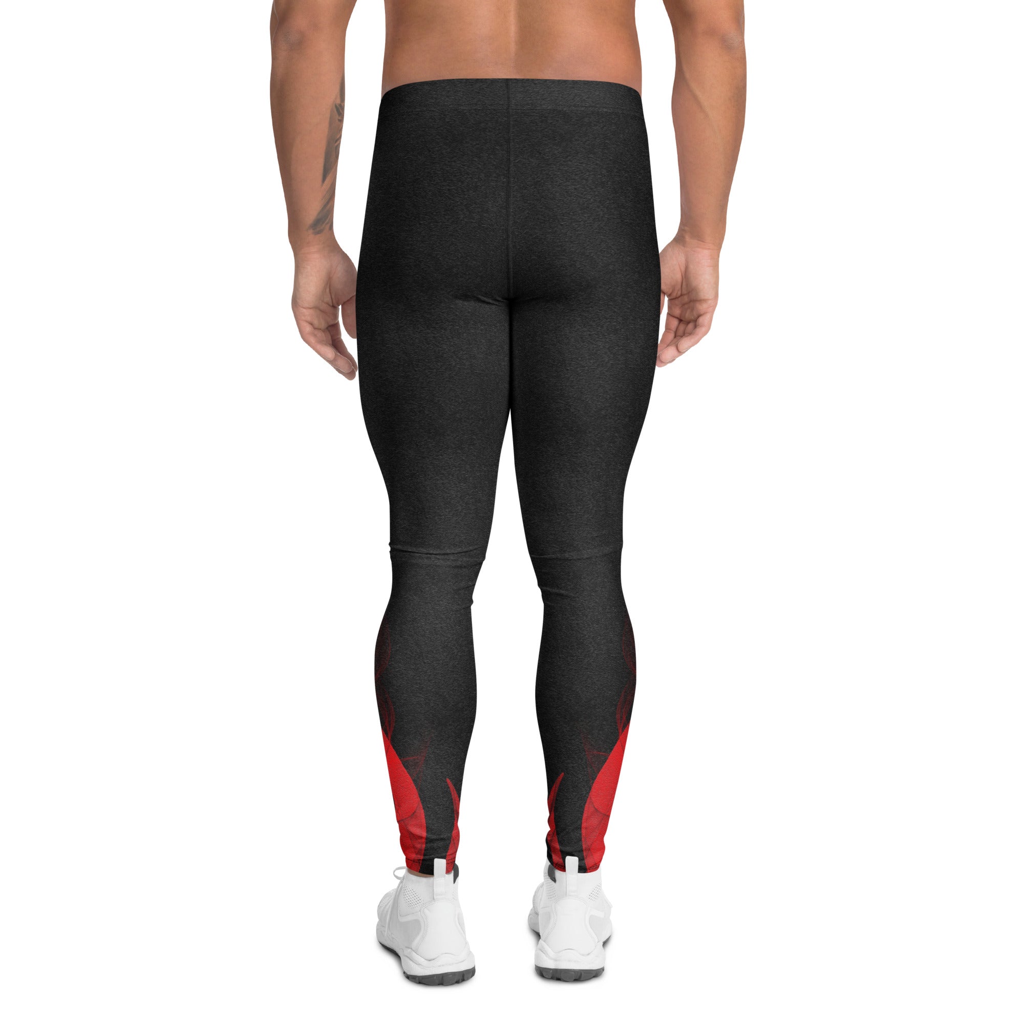 Roll Gear Men's Fire Department Compression Spats - Black with Red Flames, back view.