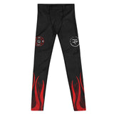Roll Gear Men's Fire Department Compression Spats - Black with Red Flames, front view, additional angle.