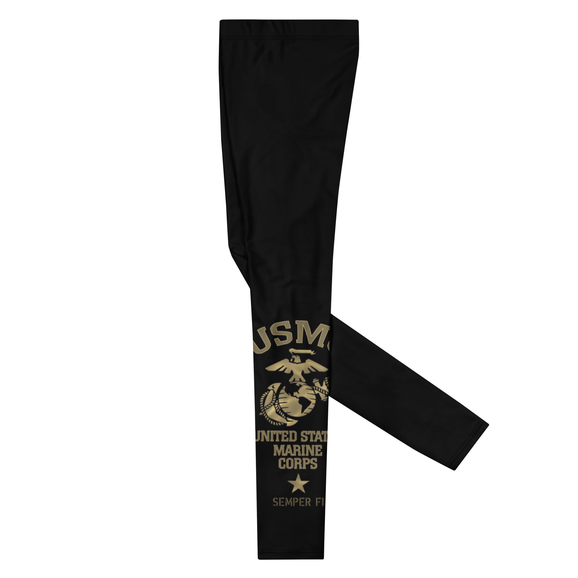 Roll Gear Men's Marines "Gold" Compression Spats – premium grappling fit leggings, left side view.