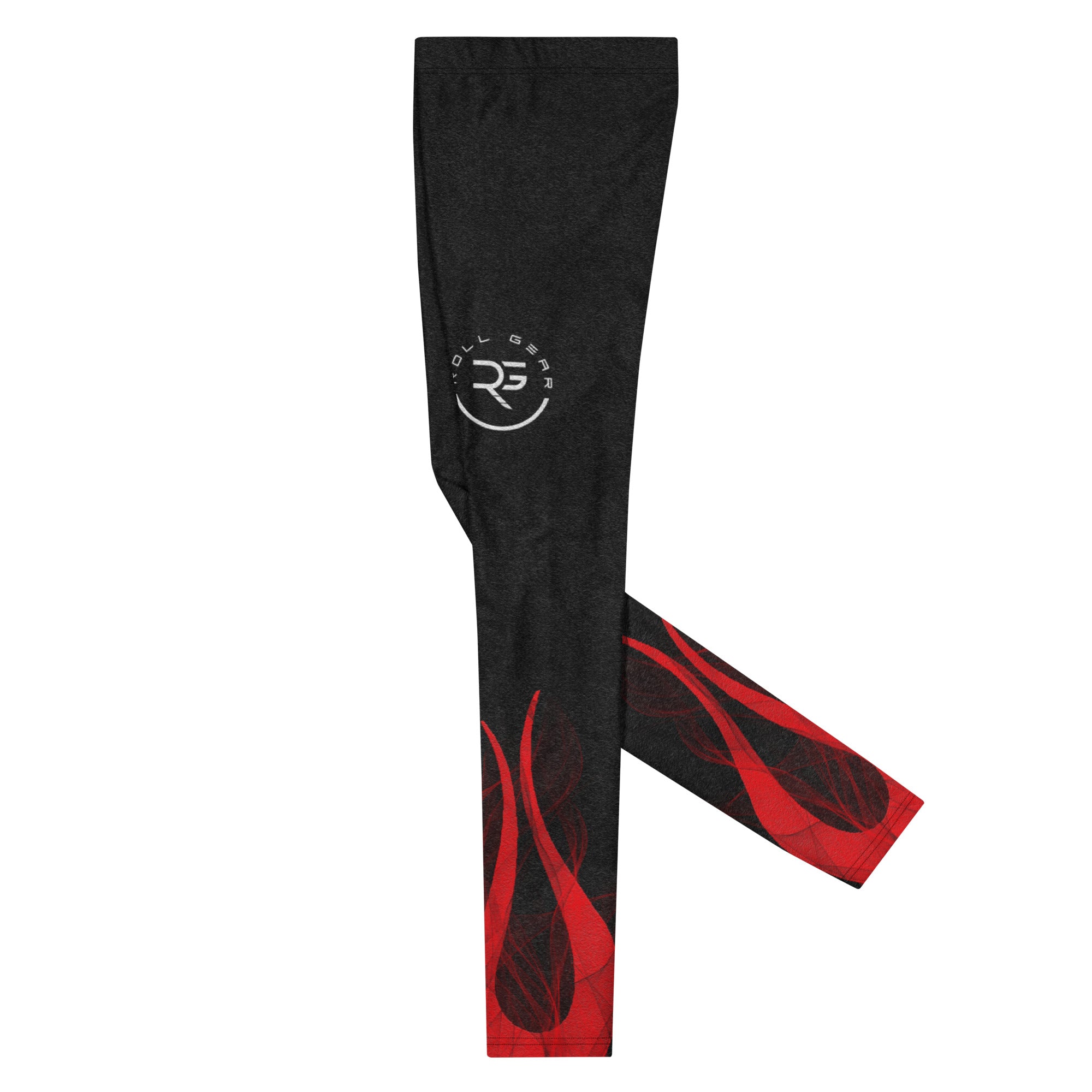 Roll Gear Men's Fire Department Compression Spats - Black with Red Flames, left side view, additional angle.