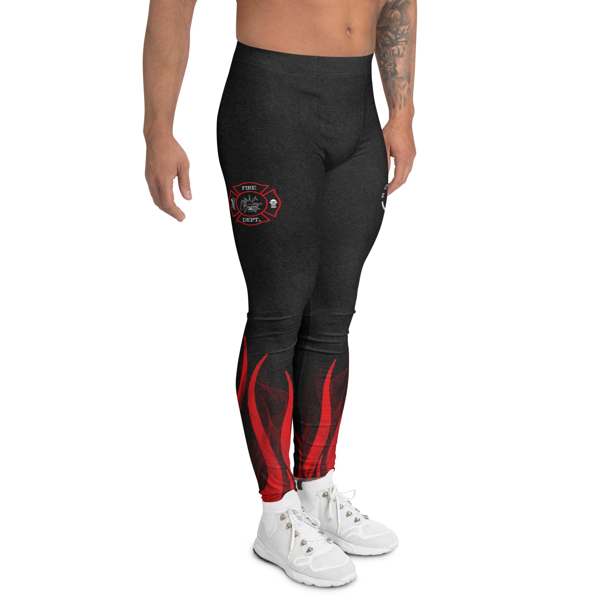 Roll Gear Men's Fire Department Compression Spats - Black with Red Flames, right side view.
