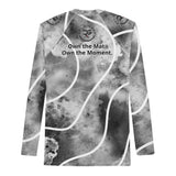 Roll Gear Black Marble with White Lines Performance Rash Guard – Long Sleeve, back view, all-over print.