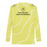 Roll Gear Yellow with White Lines Performance Rash Guard – Long Sleeve, back view, all-over print.